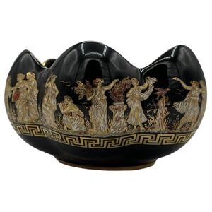 Skratimenos Hand Made Greek Greece Scalloped Bowl 24K Gold 5x3.5"